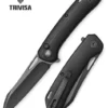 Trivisa Aries Button Lock Folding Knife Black G10 Handle 14C28N Sheepsfoot Plain Edge Black Stonewash Finish Aries-03B