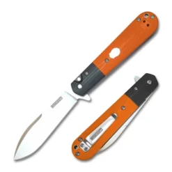 RoseCraft Castorea Folding Knife Gray/Orange G10 Handle D2 Spear Point Plain Edge Satin Finish RCM012-GO