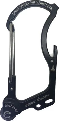 Outdoor Element Firebiner Survival Black Ti Coated Carabiner Everspark Fire Wheel F1GSBLK