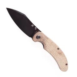 Kansept Nesstreet Folding Knife Brown Canvas Micarta Handle S35VN Plain Black Stonewash Finish K1039A4