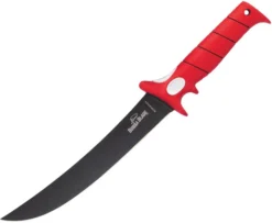 Bubba Blade Flex Fillet Fixed Blade Knife Red TPR Handle Black Titanium Coated High Carbon Stainless Blade 19F