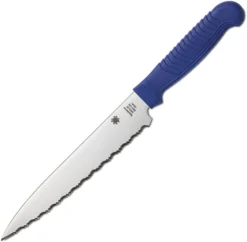Spyderco Utility Kitchen Knife Blue Polypropylene Handle MBS26 Serrated Edge K04SBL