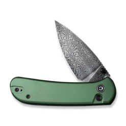 Civivi Qubit Folding Knife Green Aluminum Handle Damascus Drop Point Plain Edge C22030E-DS1 -Knife Gear Shop C22030E DS1 Qubit 3 67191.1680222040