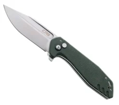 CJRB Riff Button Lock Folding Knife Green Micarta Handle AR-RPM9 Clip Point Plain Edge Stonewash Finish J1928-MGN