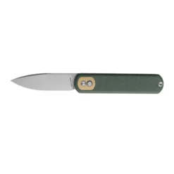 Vosteed Corgi Flipper Button Lock Pocket Knife Green Micarta Handle 14C28N Stonewashed CG3SVM3