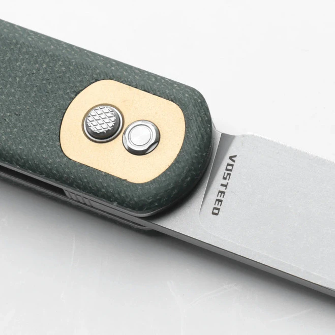 Vosteed Corgi Flipper Button Lock Pocket Knife Green Micarta Handle 14C28N Stonewashed CG3SVM3 3 Vosteed Corgi Flipper Button Lock Pocket Knife Green Micarta Handle 14C28N Stonewashed CG3SVM3 - Image 3
