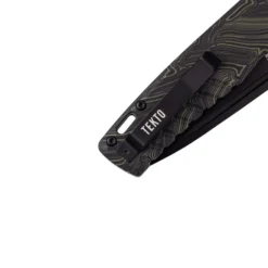 Tekto F3 Charlie Button Lock Folding Knife Green/Black Gmascus Handle D2 Drop Point Plain Black Blade -Knife Gear Shop GIM 8 27749.1686842129