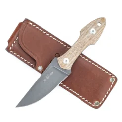 Giant Mouse Knives GMF3-P Fixed Blade Knife Natural Canvas Micarta Handle N690 Plain Edge PVD Stonewash Finish