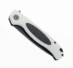 Petrified Fish Flipper Folding Knife Carbon Fiber/White G10 Handle D2 Plain Edge Black Stonewash Finish B03-WDW -Knife Gear Shop PETRIFIED FISH PF B03 WDW 03 72651.1683914617