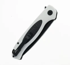 Petrified Fish Flipper Folding Knife Carbon Fiber/White G10 Handle D2 Plain Edge Black Stonewash Finish B03-WDW -Knife Gear Shop PETRIFIED FISH PF B03 WDW 04 01525.1683914617