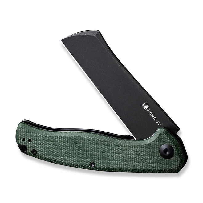 Sencut Traxler Folding Knife Green Canvas Micarta Handle 9Cr18MoV Sheepsfoot Plain Edge Black Stonewash Finish S20057C-4 3 Sencut Traxler Folding Knife Green Canvas Micarta Handle 9Cr18MoV Sheepsfoot Plain Edge Black Stonewash Finish S20057C-4 - Image 3