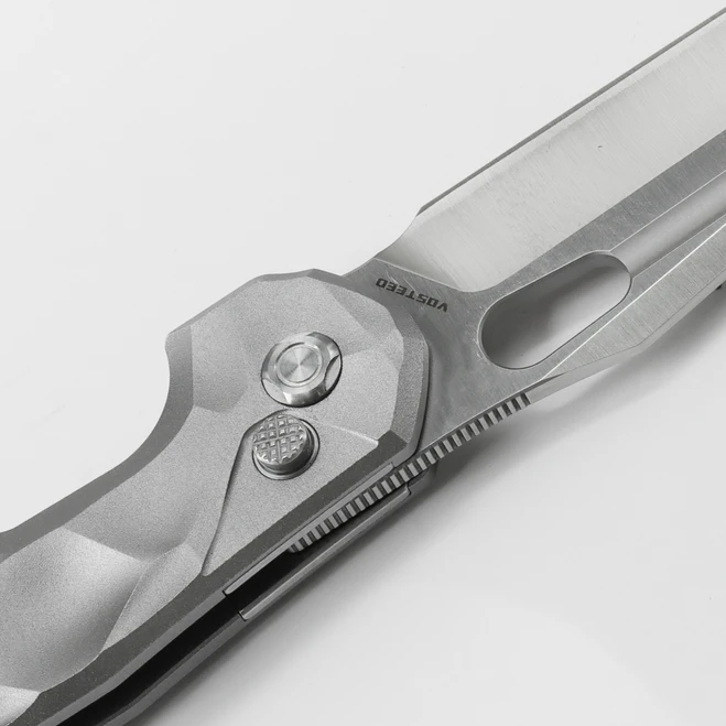 WMK Exclusive Vosteed Thunderbird Button Lock Flipper Pocket Knife Sculpted Gray Aluminum Handle Satin 154CM TB34VTA2H 3 WMK Exclusive Vosteed Thunderbird Button Lock Flipper Pocket Knife Sculpted Gray Aluminum Handle Satin 154CM TB34VTA2H - Image 3
