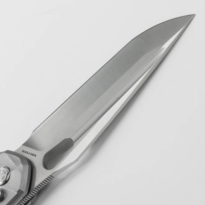 WMK Exclusive Vosteed Thunderbird Button Lock Flipper Pocket Knife Sculpted Gray Aluminum Handle Satin 154CM TB34VTA2H 5 WMK Exclusive Vosteed Thunderbird Button Lock Flipper Pocket Knife Sculpted Gray Aluminum Handle Satin 154CM TB34VTA2H - Image 5