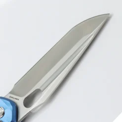 WMK Exclusive Vosteed Thunderbird Button Lock Flipper Pocket Knife Sculpted Blue Aluminum Handle Satin 154CM TB34VTA2L -Knife Gear Shop TB34VTA2L Stonewash 154CM Blue Aluminium 8 30658.1692293075