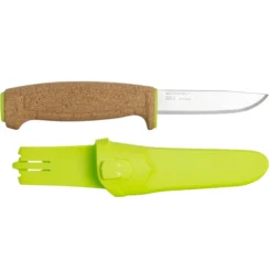 Mora Floating Fixed Blade Knife Cork Handle W/ Lime Green Plain Edge 13686